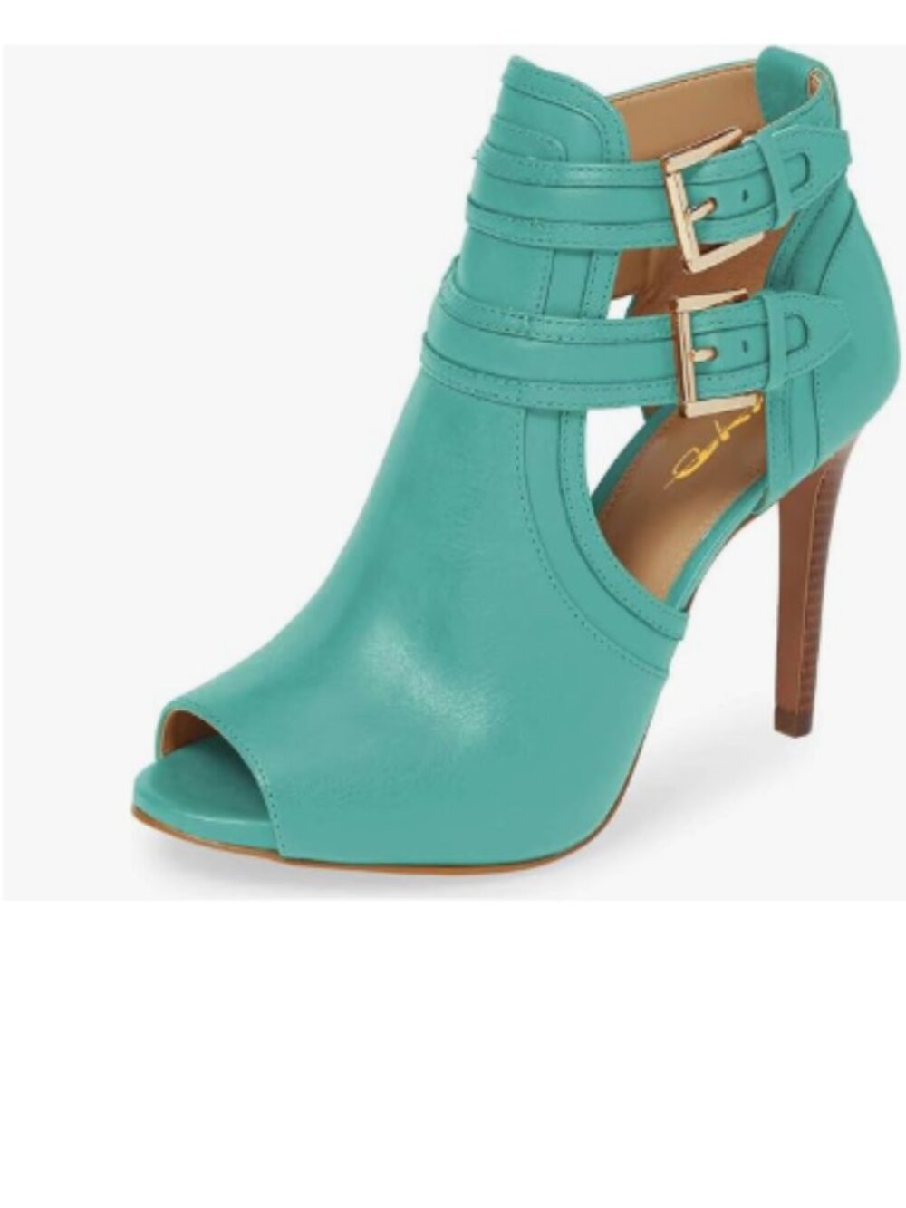 XYD Turquoise Peep Toe Ankle Booties Dual Buckled Straps Stiletto Heels Sandal